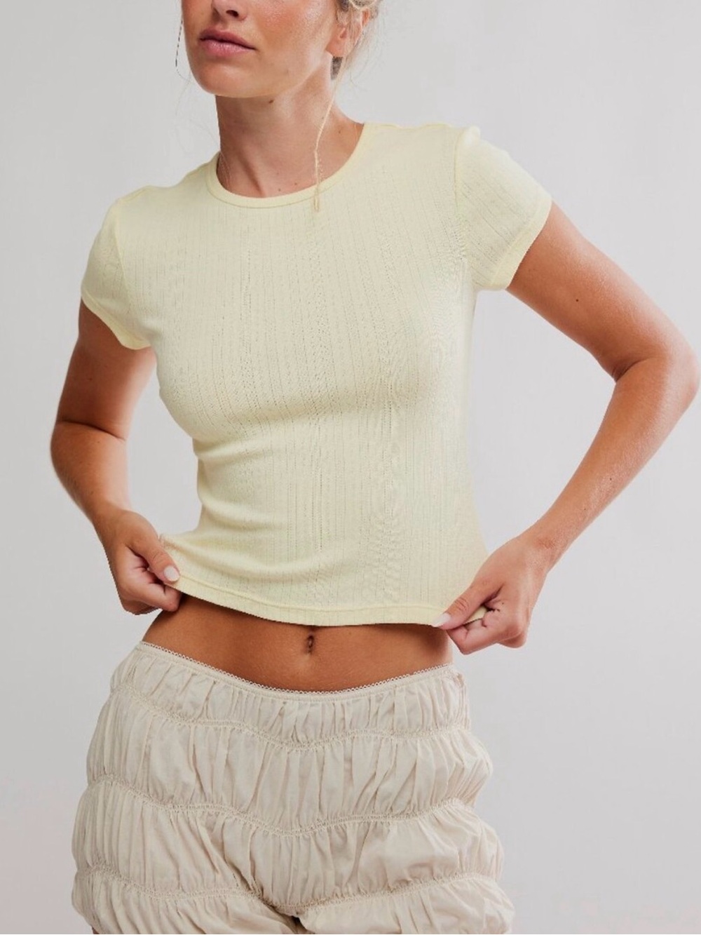 Free People Intimately Wait A Minute
Baby Tee in Banana Cream Size Small NWT